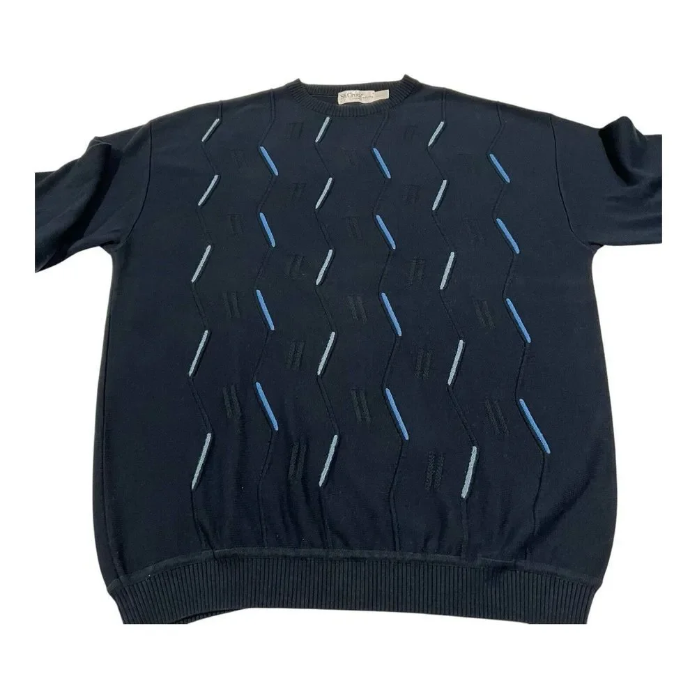 St Croix Knits HIP-HOP textured Vintage 90s Sweater Men's‎ Size XL Navy Blue